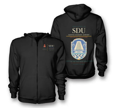 Rio de Janeiro Airport (SDU) design on black premium zipped hoodie