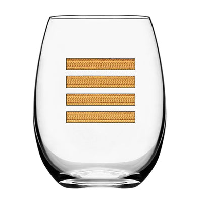 Golden Pilot Epaulettes 4 Lines Water & Drink aviation design on water glass, crystal-clear premium glassware.