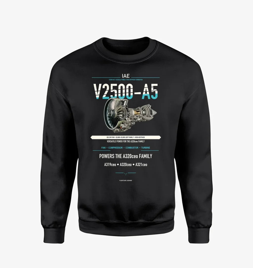 V2500-A5 design on black sweatshirt