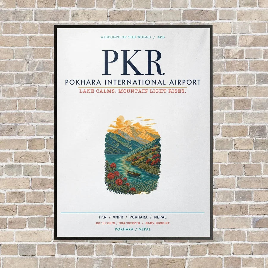 Pokhara International Airport PKR vertical canvas print - framed - white background
