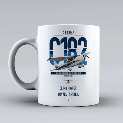 Cessna 182 Skylane design on white ceramic mug, double-side print
