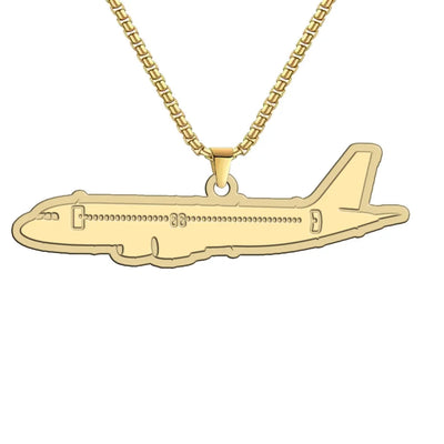 Airbus A320 Printed aviation-themed hollow necklace, polished metal.
