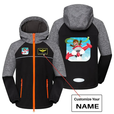 Happy aviation design printed on warm polar fleece kids' polar jacket.