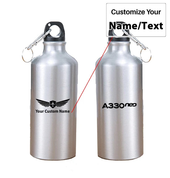 A330neo & Text aviation design on thermos, vacuum-insulated.