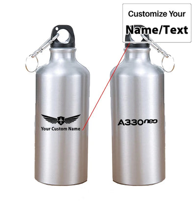A330neo & Text aviation design on thermos, vacuum-insulated.