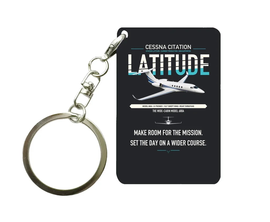 Cessna Citation Latitude design on black designed key chain, double-side print