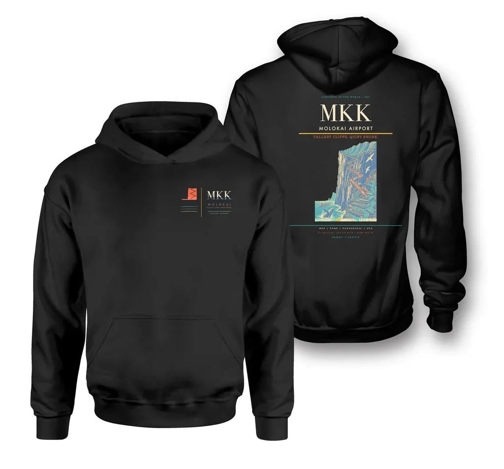 Molokai Airport (MKK) design on black double-side hoodie