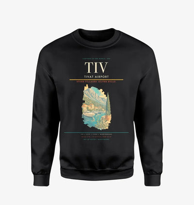 Tivat Airport (TIV) design on black sweatshirt