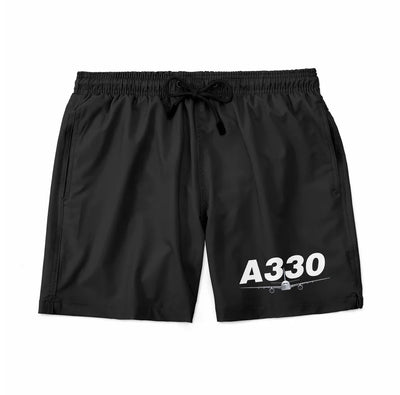 Super Airbus A330 aviation design on quick-dry polyester swim trunks.