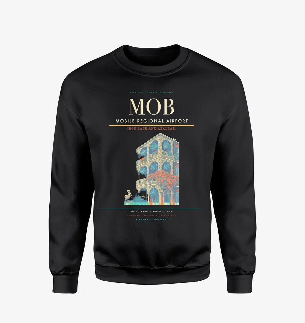 Mobile Regional Airport (MOB) design on black sweatshirt