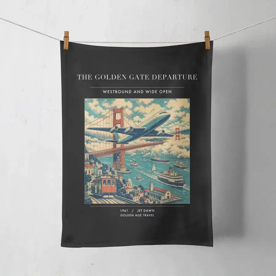 VINTAGE G4116 - The Golden Gate Departure - Designed Towels design on black