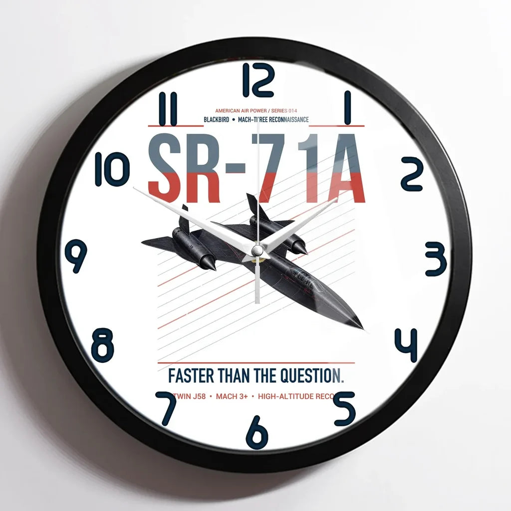 SR-71A Blackbird design on white framed wall clock