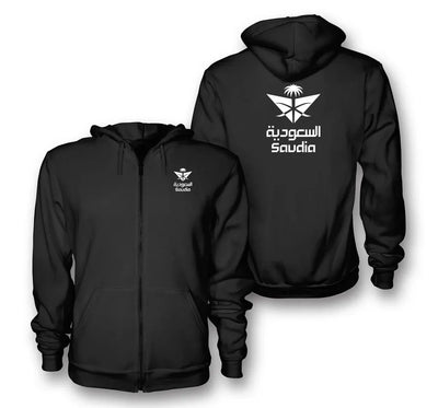 Saudi Arabian Airlines logo on black zipped hoodie