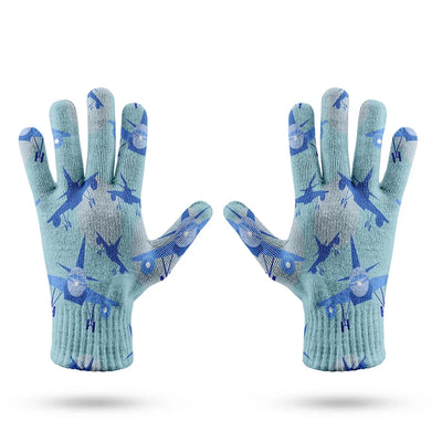 Super Funny Airplanes aviation design on soft knit fabric gloves.