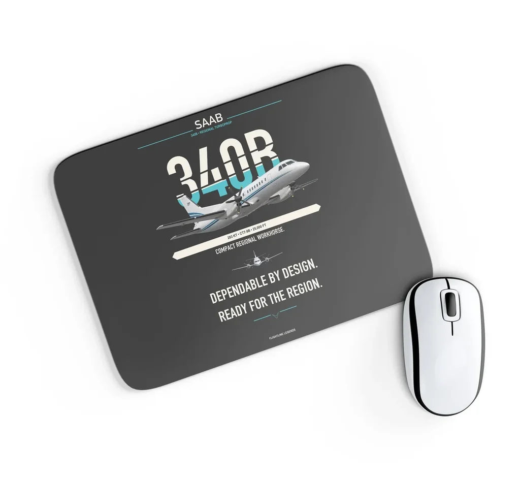 Saab 340B design on black rectangle mouse pad