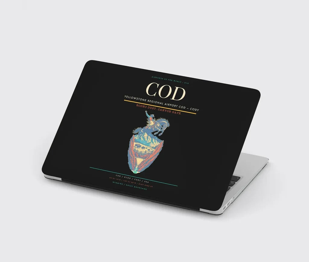 Yellowstone Regional Airport (COD) design on black MacBook case