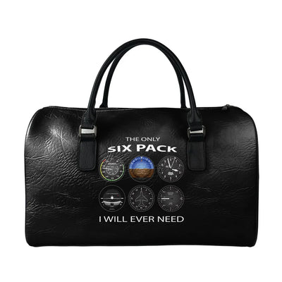 The Only Six Pack I Will Ever Need aviation print leather travel bag, full-grain leather.