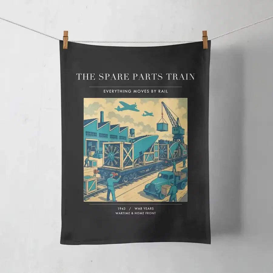 VINTAGE G4527 - The Spare Parts Train - Designed Towels design on black
