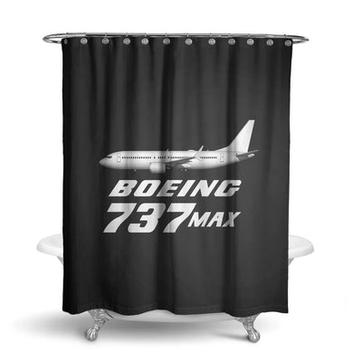 The Boeing 737Max aviation design on waterproof polyester shower curtain.