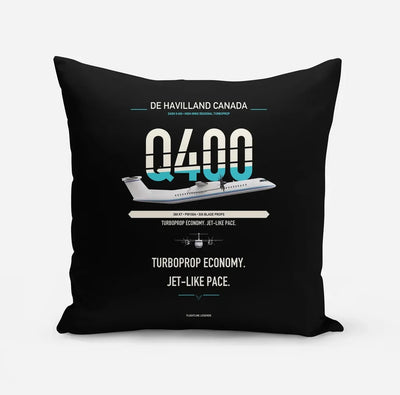De Havilland Dash 8-400 design on black pillow