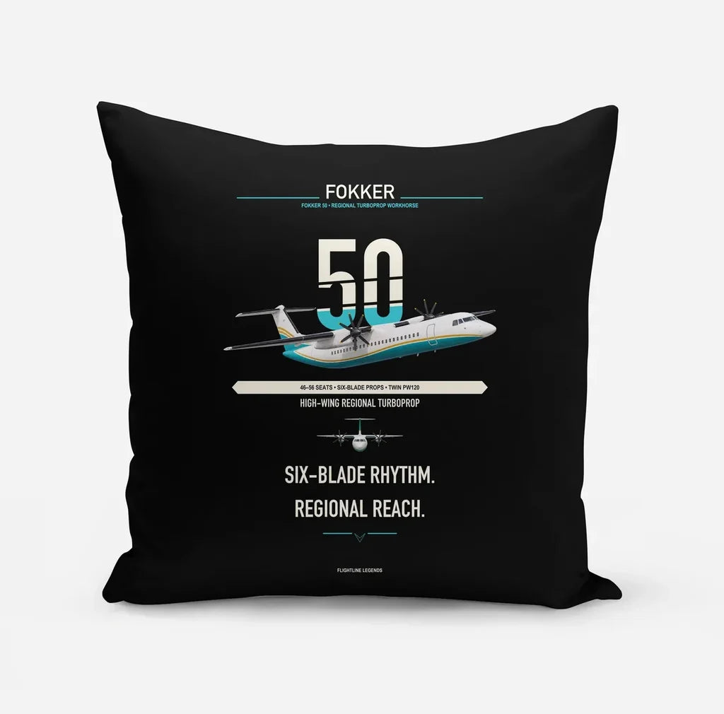 Fokker 50 design on black pillow