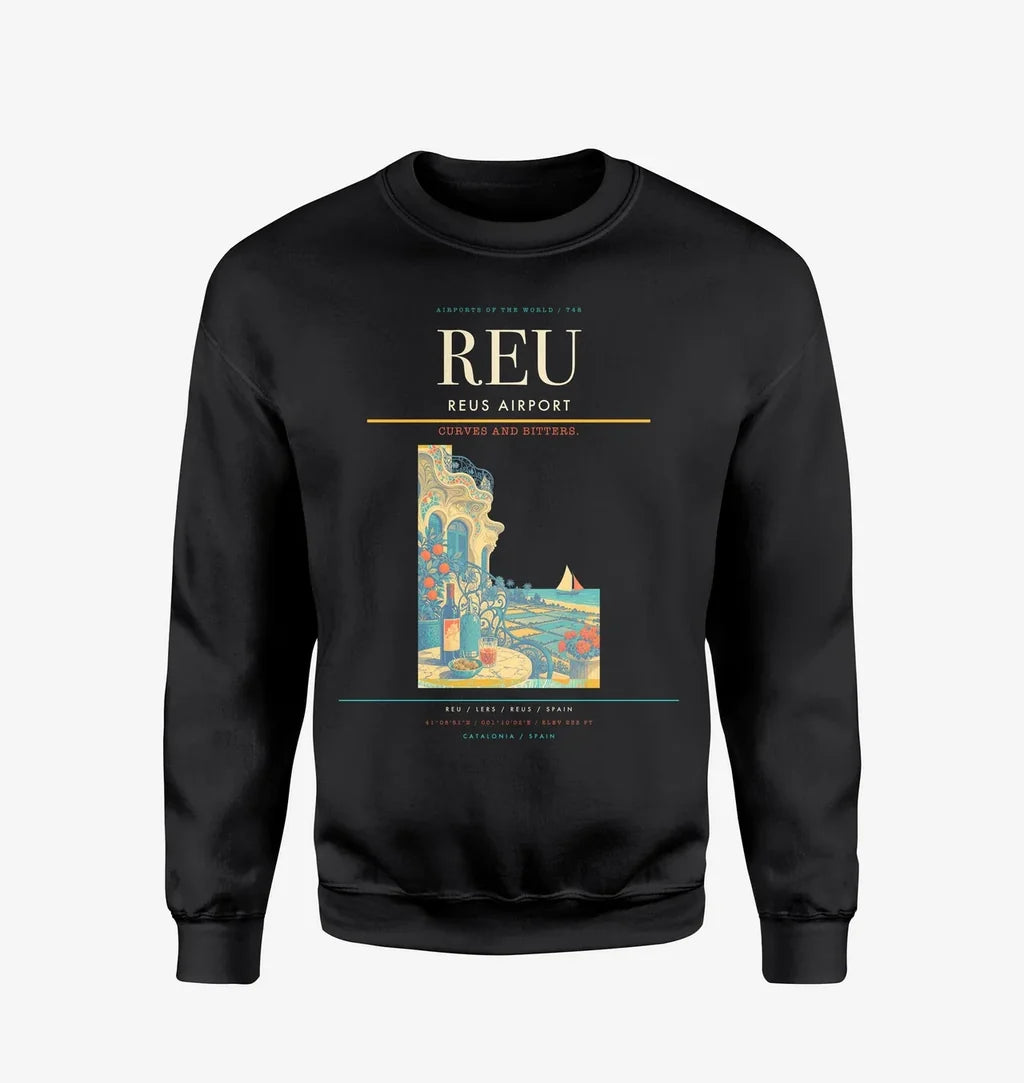 Reus Airport (REU) design on black sweatshirt