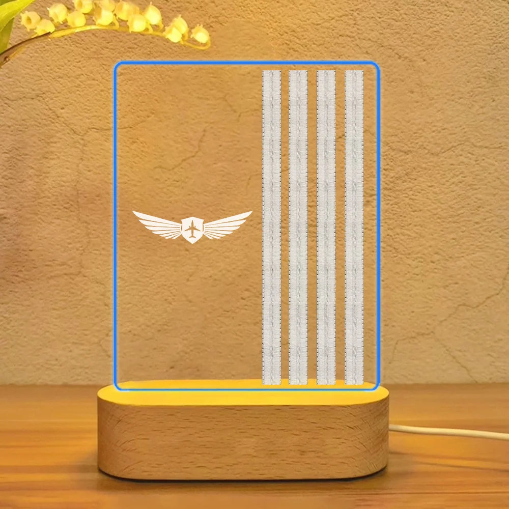 Special Silver Pilot Epaulettes (4,3,2 Lines) aviation design on premium acrylic with LED 3D night lamp.