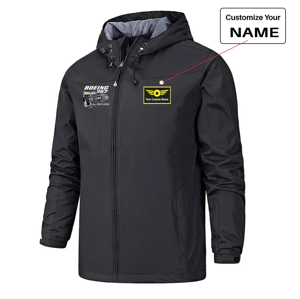 Boeing 757 & Rolls Royce Engine (RB211) Rain Jackets & Windbreakers aviation design printed on waterproof shell with sealed s.