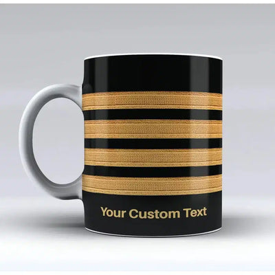 Original Golden Pilot Epaulettes (4,3,2) aviation design on ceramic mug, premium ceramic with glazed finish.