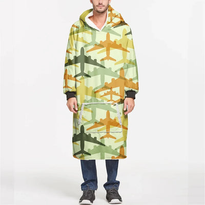 Seamless Colourful Airplanes aviation design on soft fleece blanket hoodie.