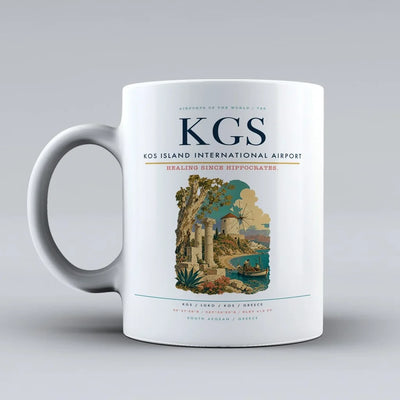 Kos Island International Airport (KGS) airport code design on white ceramic mug