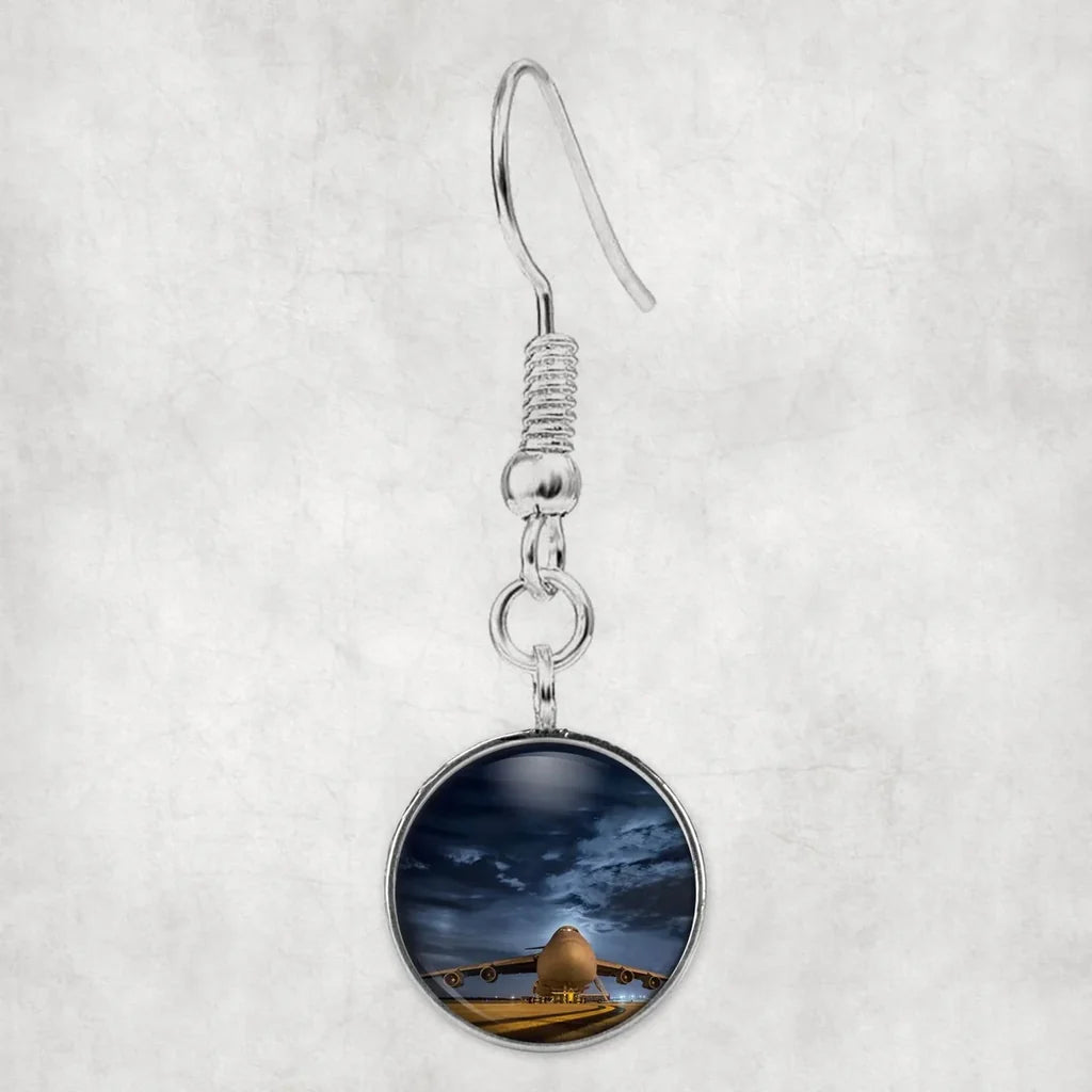 Side view of Amazing Military Aircraft at Night aviation earrings in hypoallergenic alloy, polished finish.