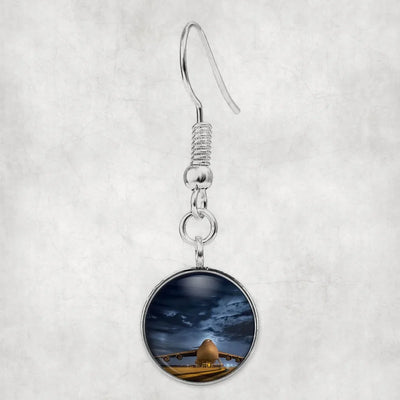 Side view of Amazing Military Aircraft at Night aviation earrings in hypoallergenic alloy, polished finish.