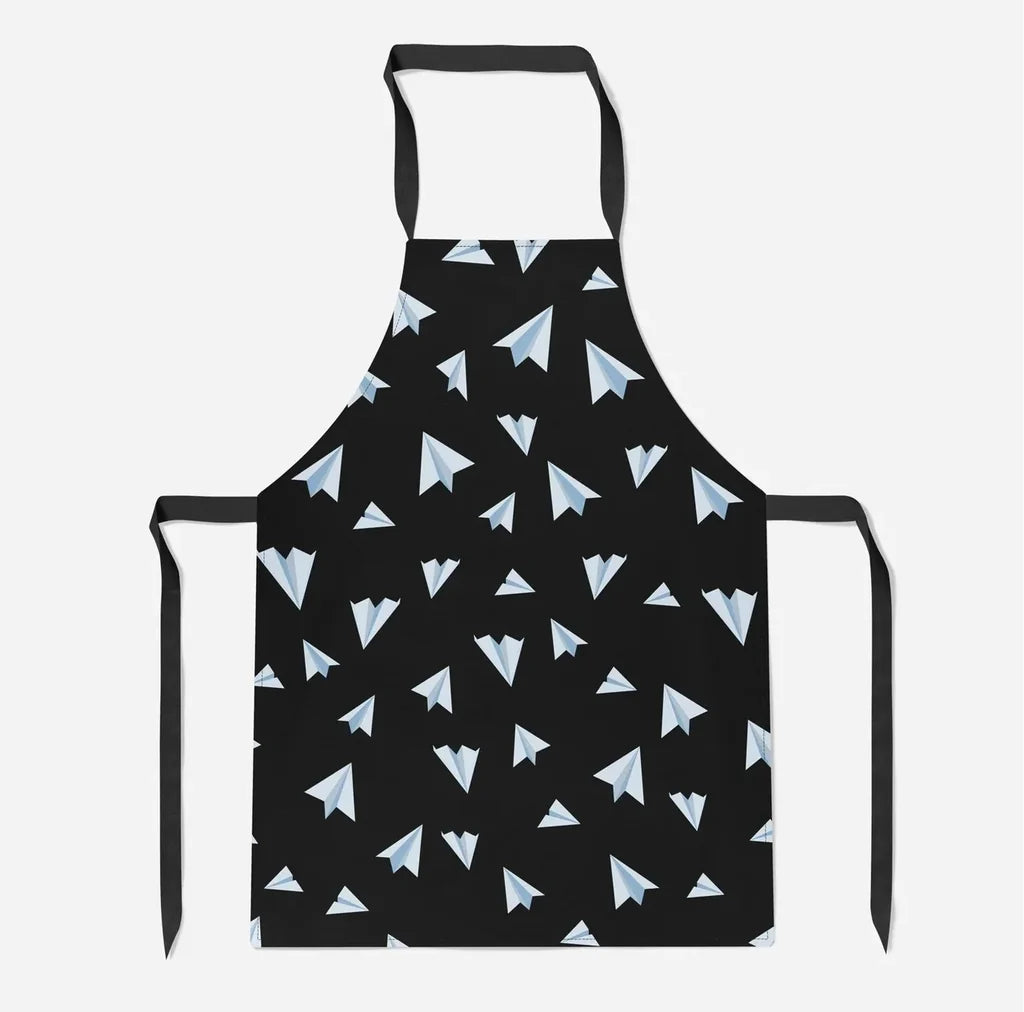 Paper Airplanes (Black) aviation design on durable cotton blend kitchen apron.