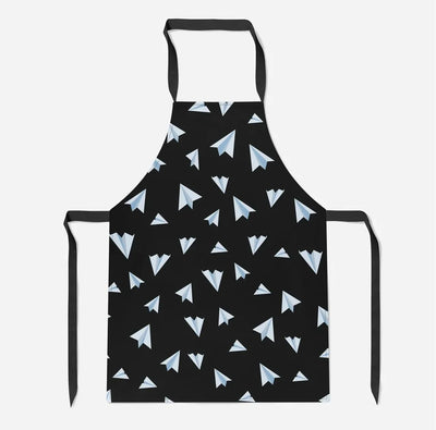 Paper Airplanes (Black) aviation design on durable cotton blend kitchen apron.