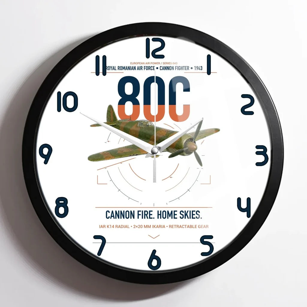IAR 80C design on white framed wall clock