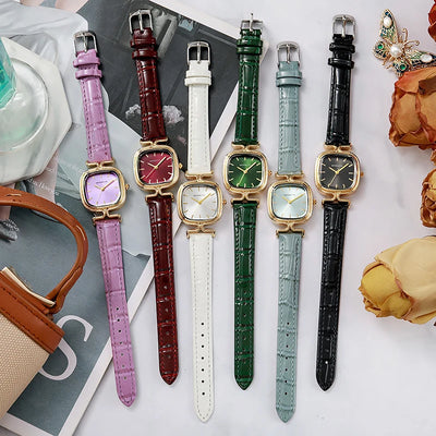 Ladies Quartz Watch Luxury Minimalist Square Dial Student Wristwatch Elegant Vintage Feel aviation-themed pilot watch, polish.