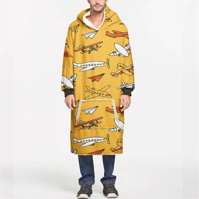 Super Drawings of Airplanes aviation design on soft fleece blanket hoodie.
