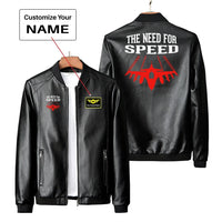 Thumbnail for The Need For Speed PU aviation design printed on genuine leather with quilted lining leather jacket.