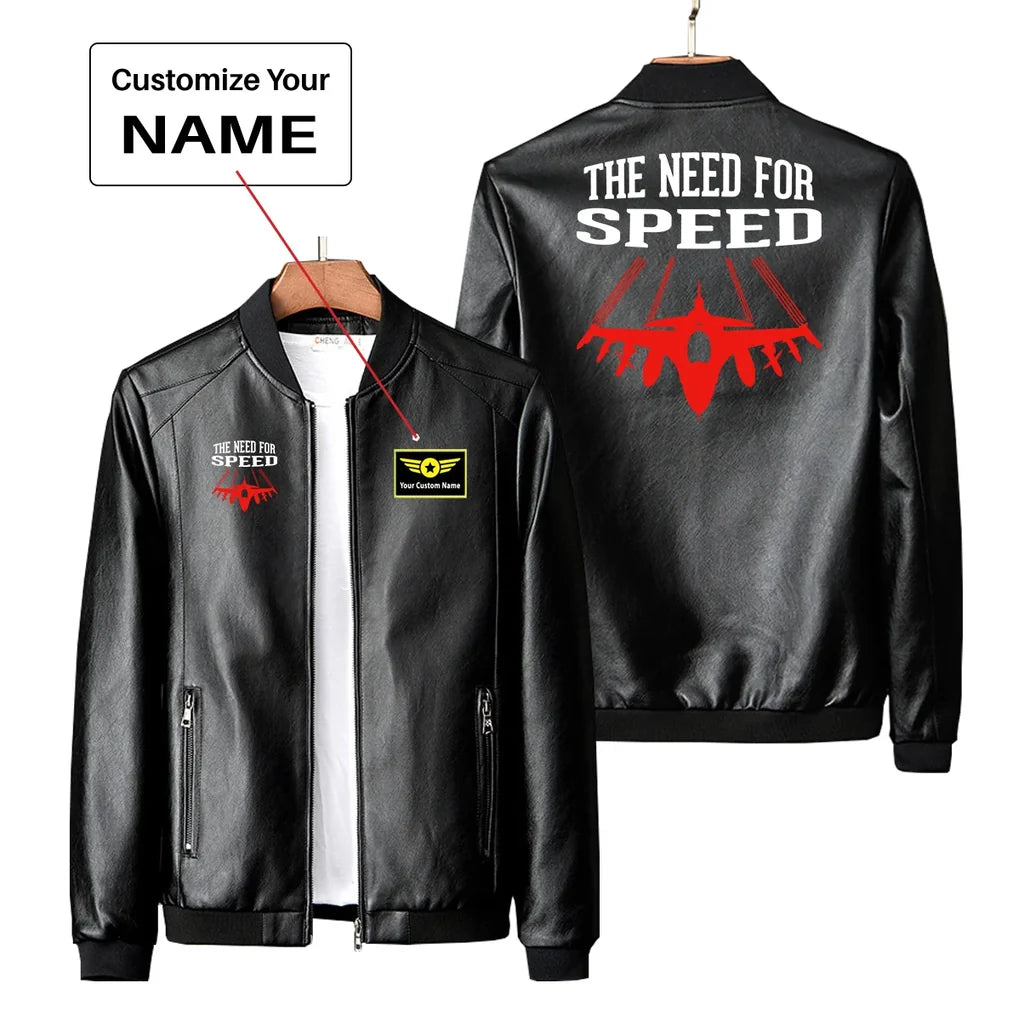 The Need For Speed PU aviation design printed on genuine leather with quilted lining leather jacket.
