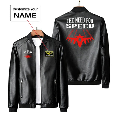 The Need For Speed PU aviation design printed on genuine leather with quilted lining leather jacket.