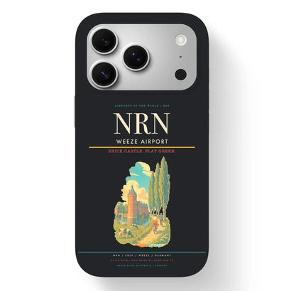 Weeze Airport (NRN) design on black iPhone 17 Pro MagSafe case