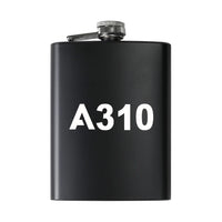 Thumbnail for Airbus A310 Flat Text aviation design on stainless hip flask, compact pocket-size flask.