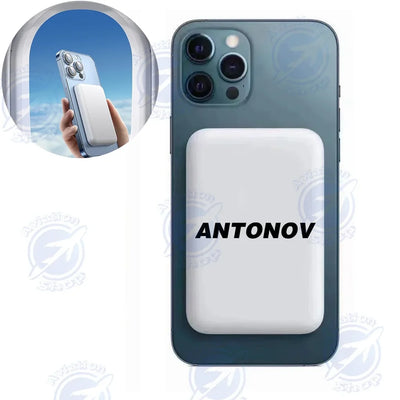 Antonov & Text aviation design on durable casing with MagSafe ring MagSafe powerbank.