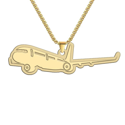 Side view of If It Ain't Airbus I'm Taking A Bus aviation hollow necklace in polished metal, polished finish.