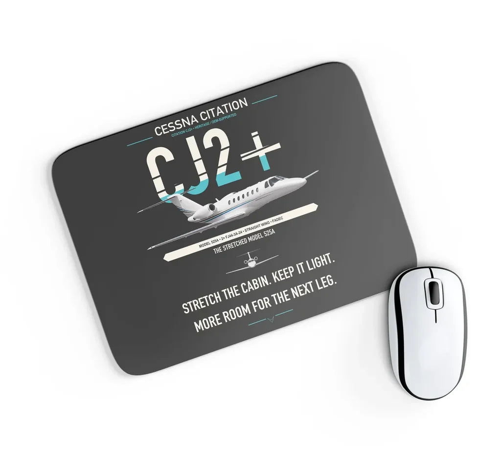 Cessna Citation CJ2+ design on black rectangle mouse pad