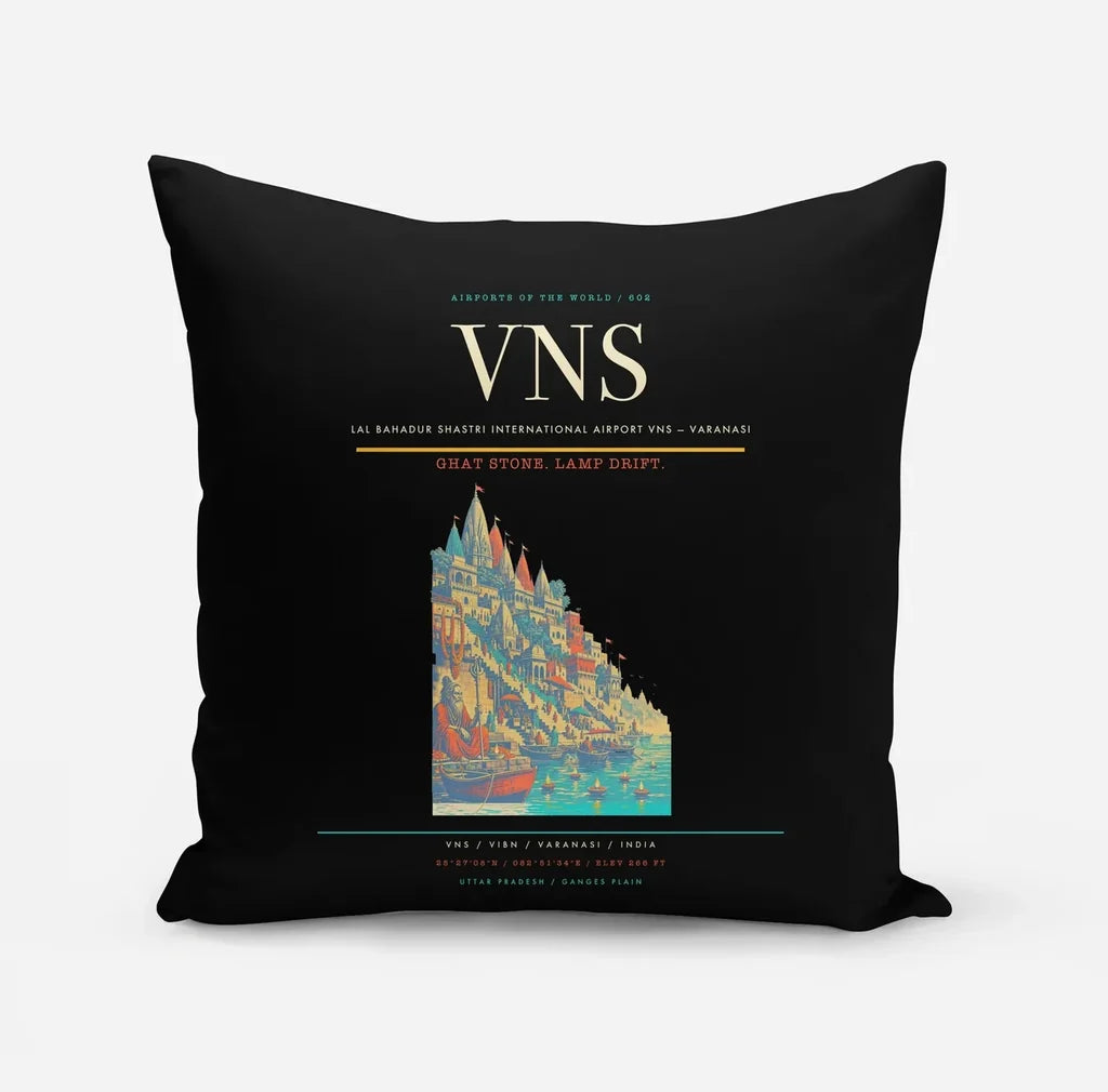 Lal Bahadur Shastri International Airport (VNS) design on black pillow