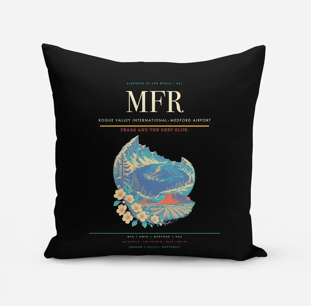 Rogue Valley International–Medford Airport (MFR) design on black pillow