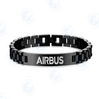 Thumbnail for Airbus & Text aviation chain bracelet, stainless steel body with engraved detail.