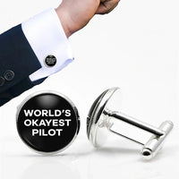 Thumbnail for Side view of World's Okayest aviation cuff links in polished metal, polished finish.